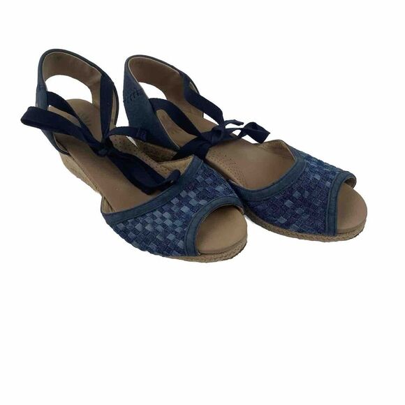 UGG Blue‎ Delmar Woven Wedge Ankle Tie Espadrilles Sandals Womens Size 7.5 Used - Picture 1 of 16